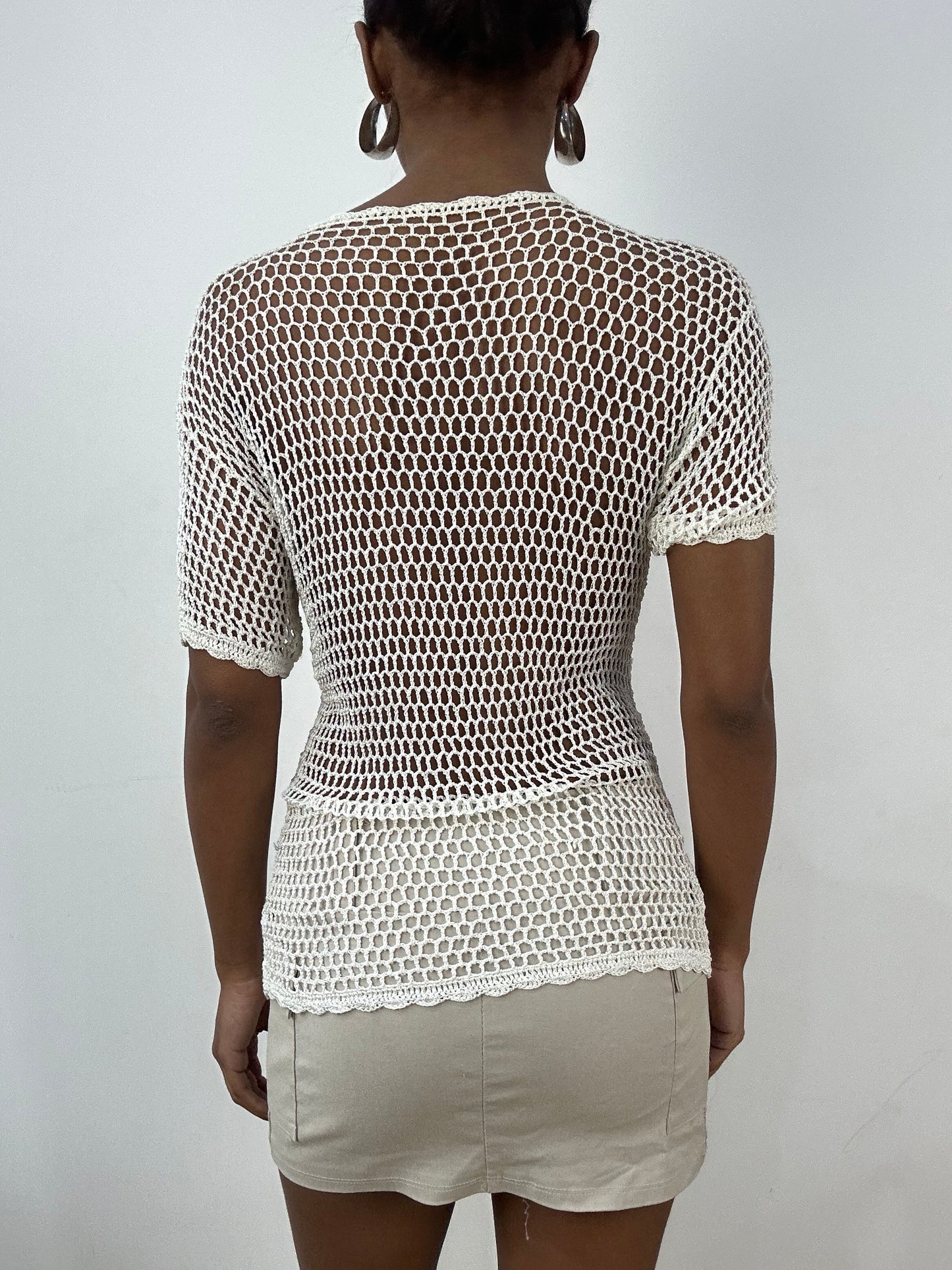 vintage edit: indie sleaze | small white crochet short sleeve top