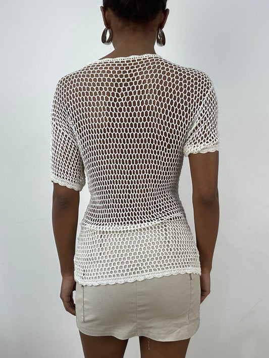 vintage edit: indie sleaze | small white crochet short sleeve top