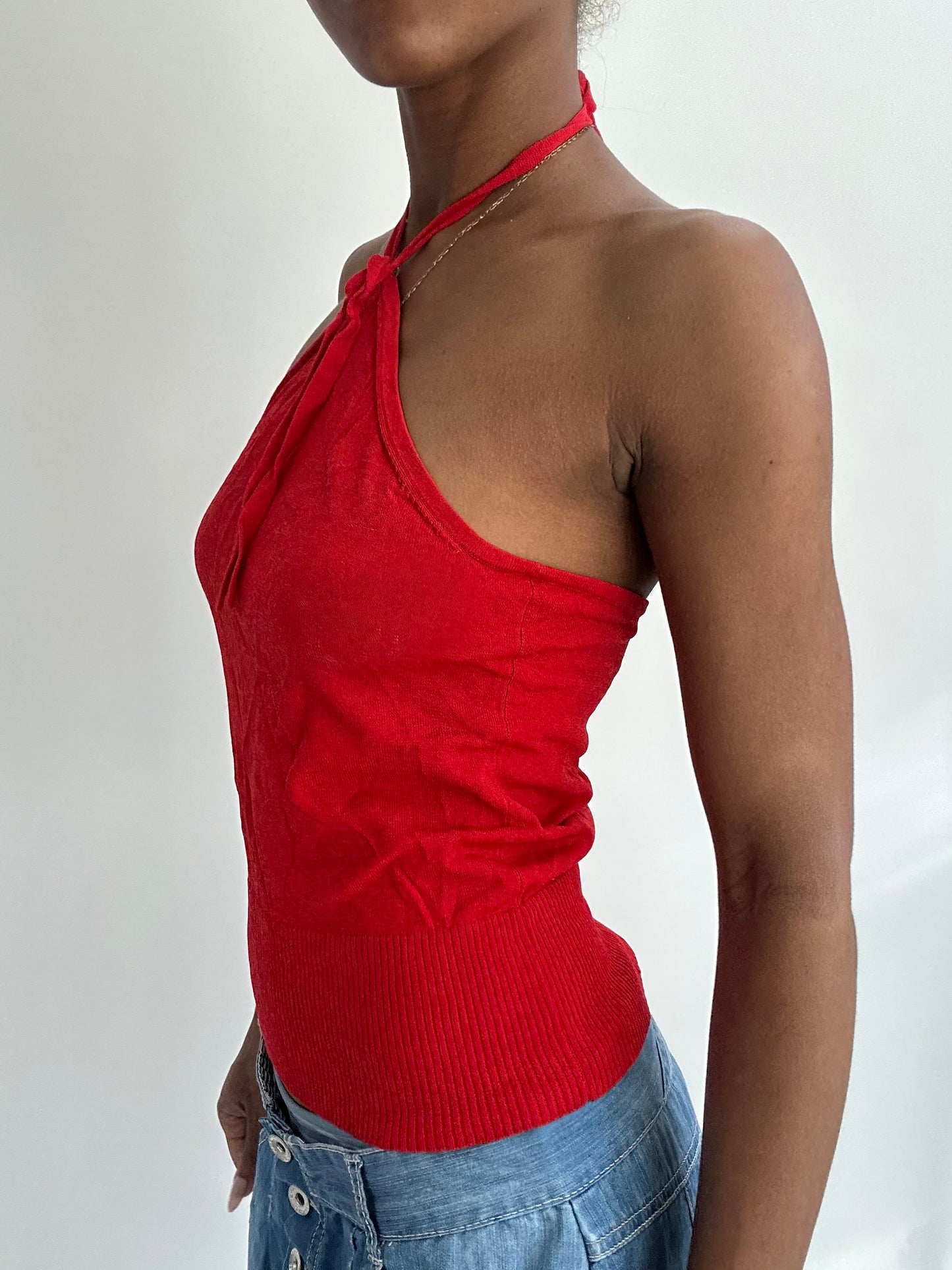 summermaxxing drop | small red knit halterneck top