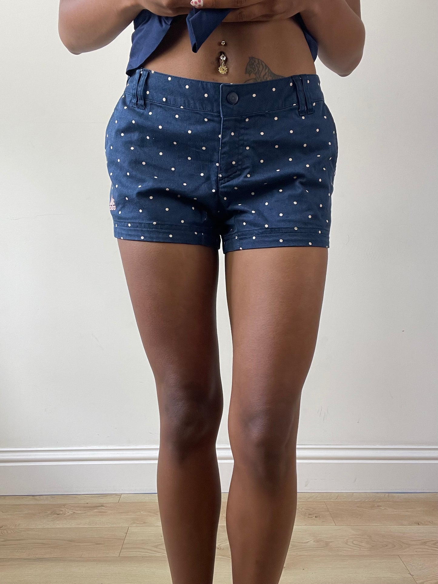 vintage edit twenty-seven | medium navy blue adidas polka dot mini shorts