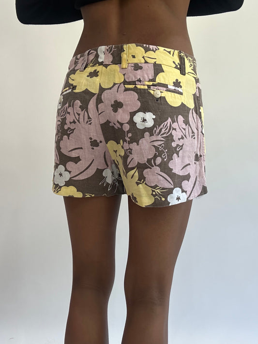 beach drop | small brown floral mini shorts