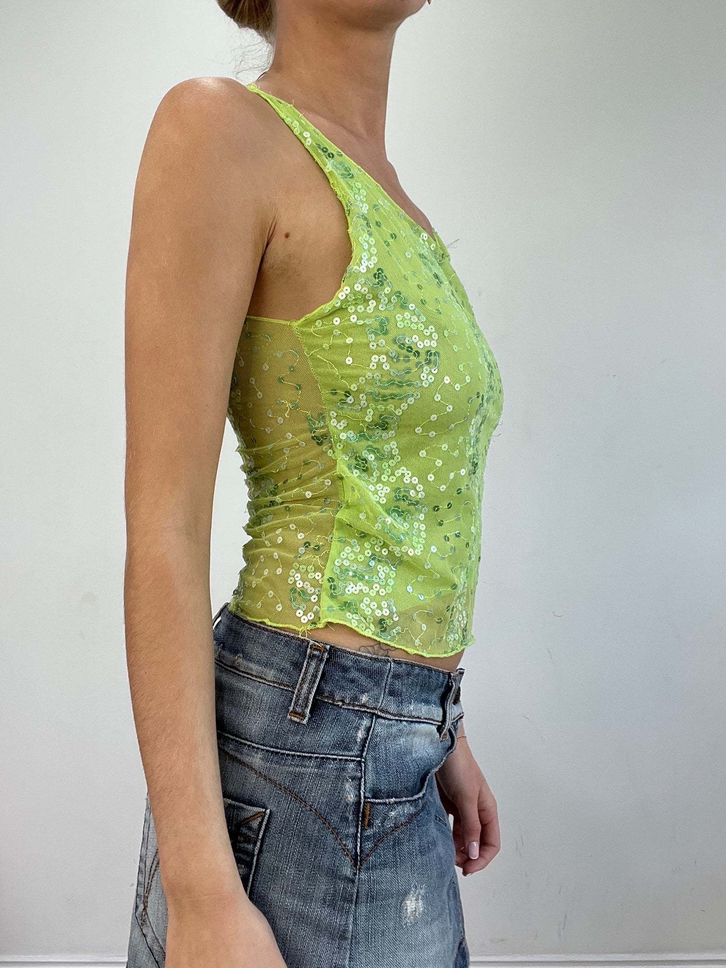 vintage edit twenty | medium green sequin tank top