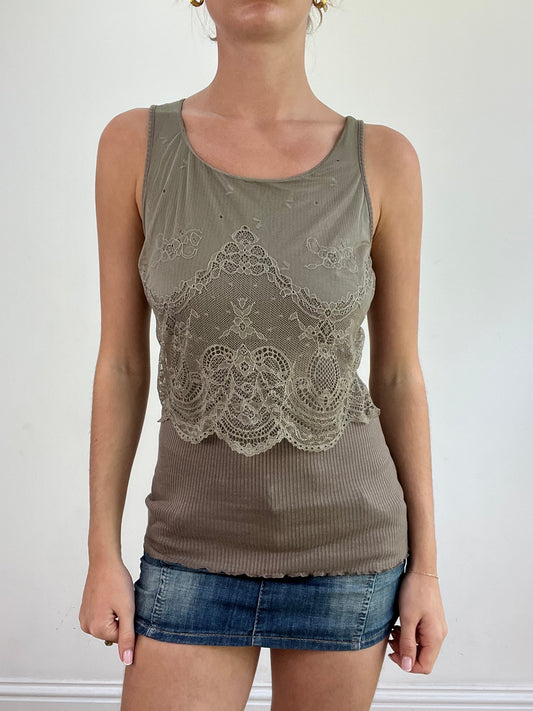 BEST PICKS | small brown ribbed lace tank top