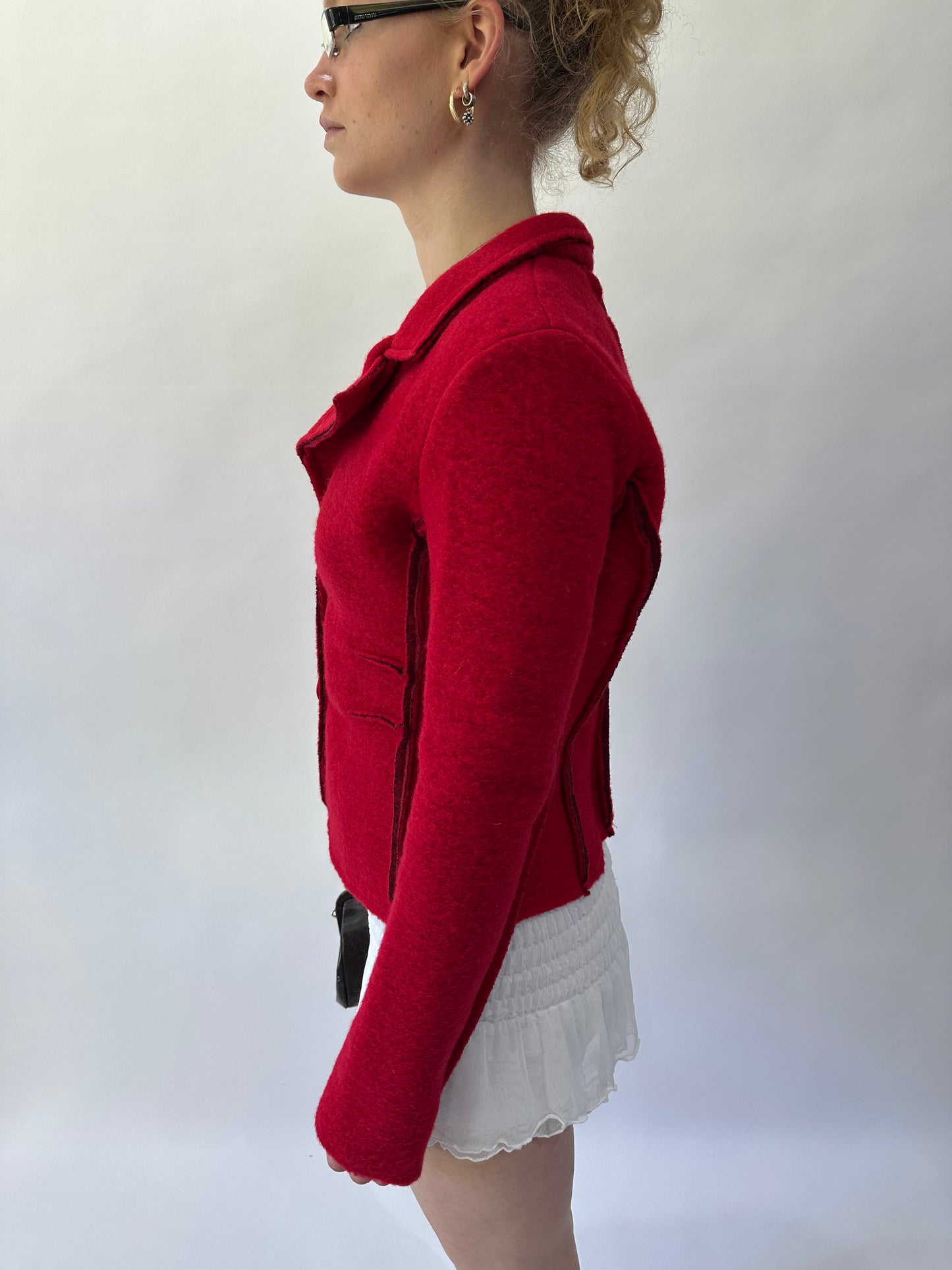 devil wears prada | small red felt style blazer jacket