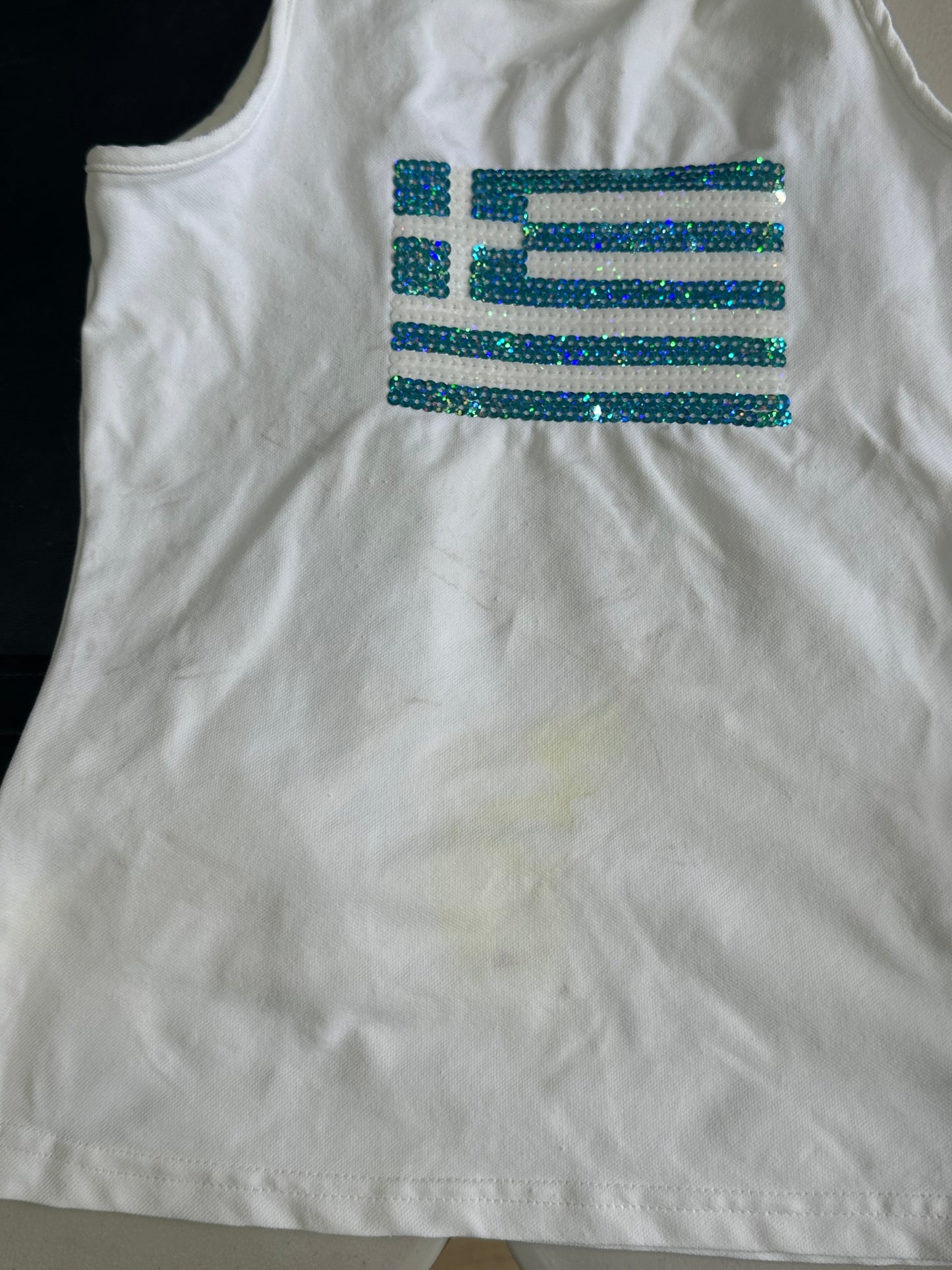 olivia rodrigo drop | extra small white sequin flag tank top