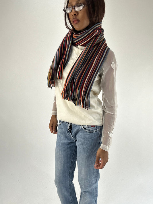 WINTER FAVOURITES | orange and red knitted stripy scarf