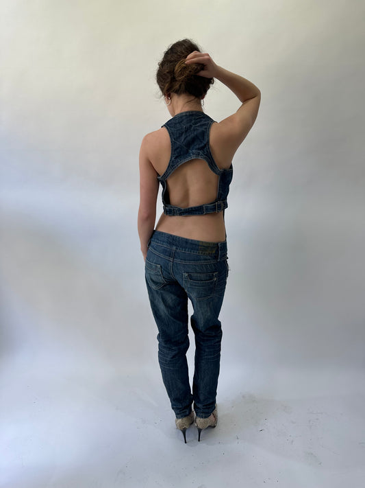 western edit | small/medium blue denim button up jumpsuit