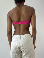 💻💚Vintage editar veintiuno | juego de bikinis de cuello tensado de banda rosa pequeño