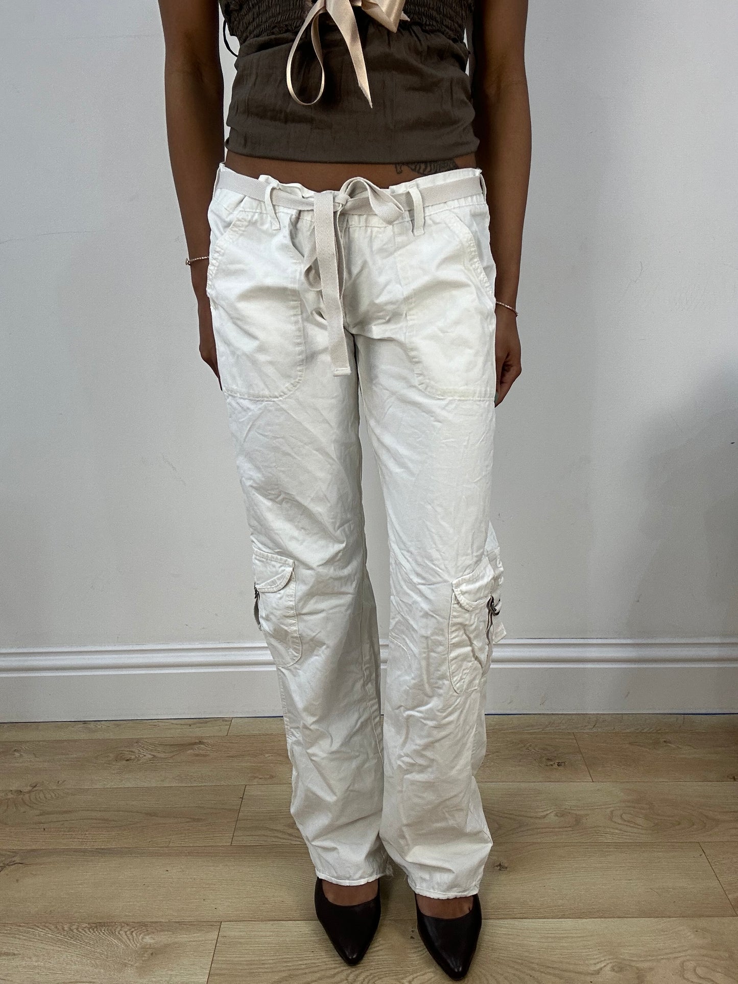 BEST PICKS | medium white cargo trousers with built in tie up belt