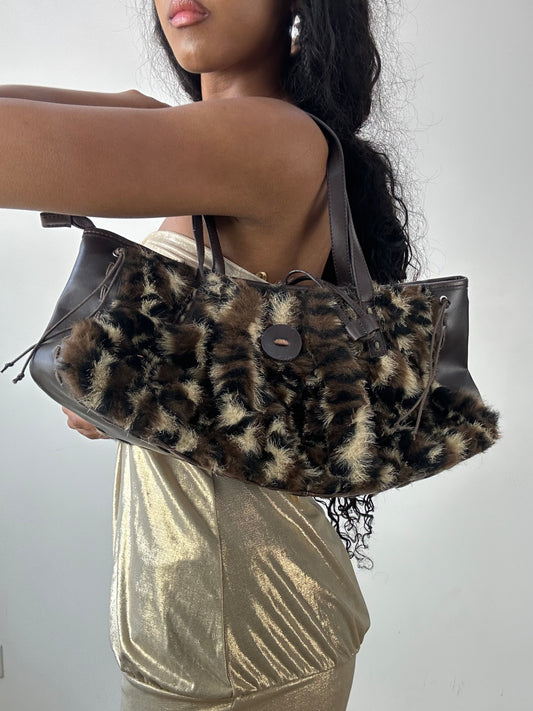 vintage edit twenty-five | black and brown faux fur shoulder bag