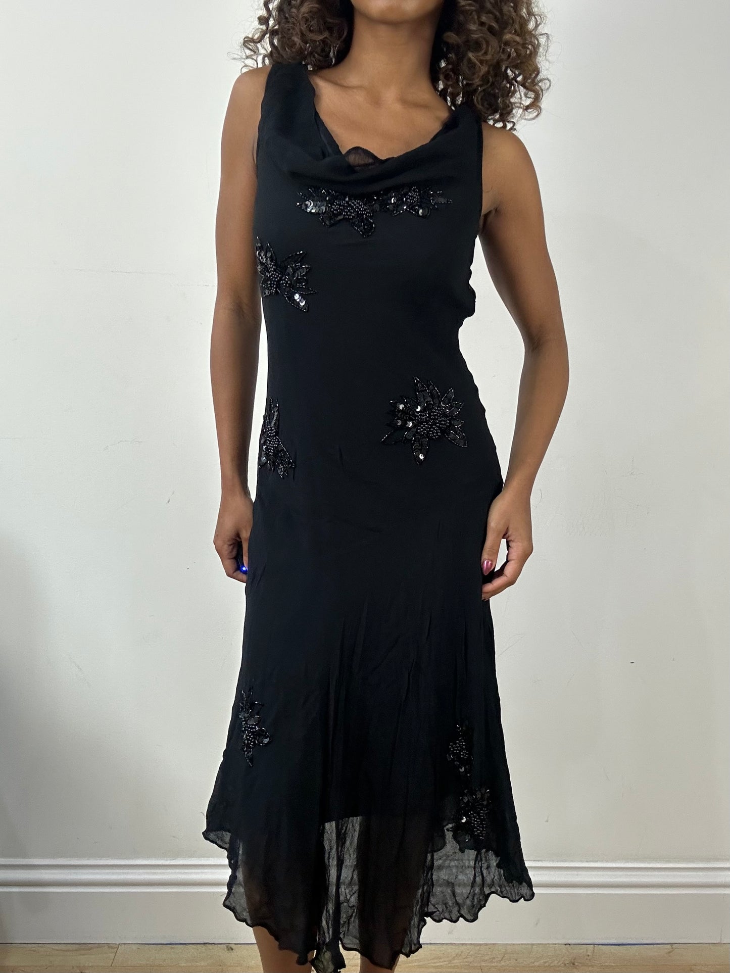 vintage edit thirty-four | small black mesh overlay midi dress