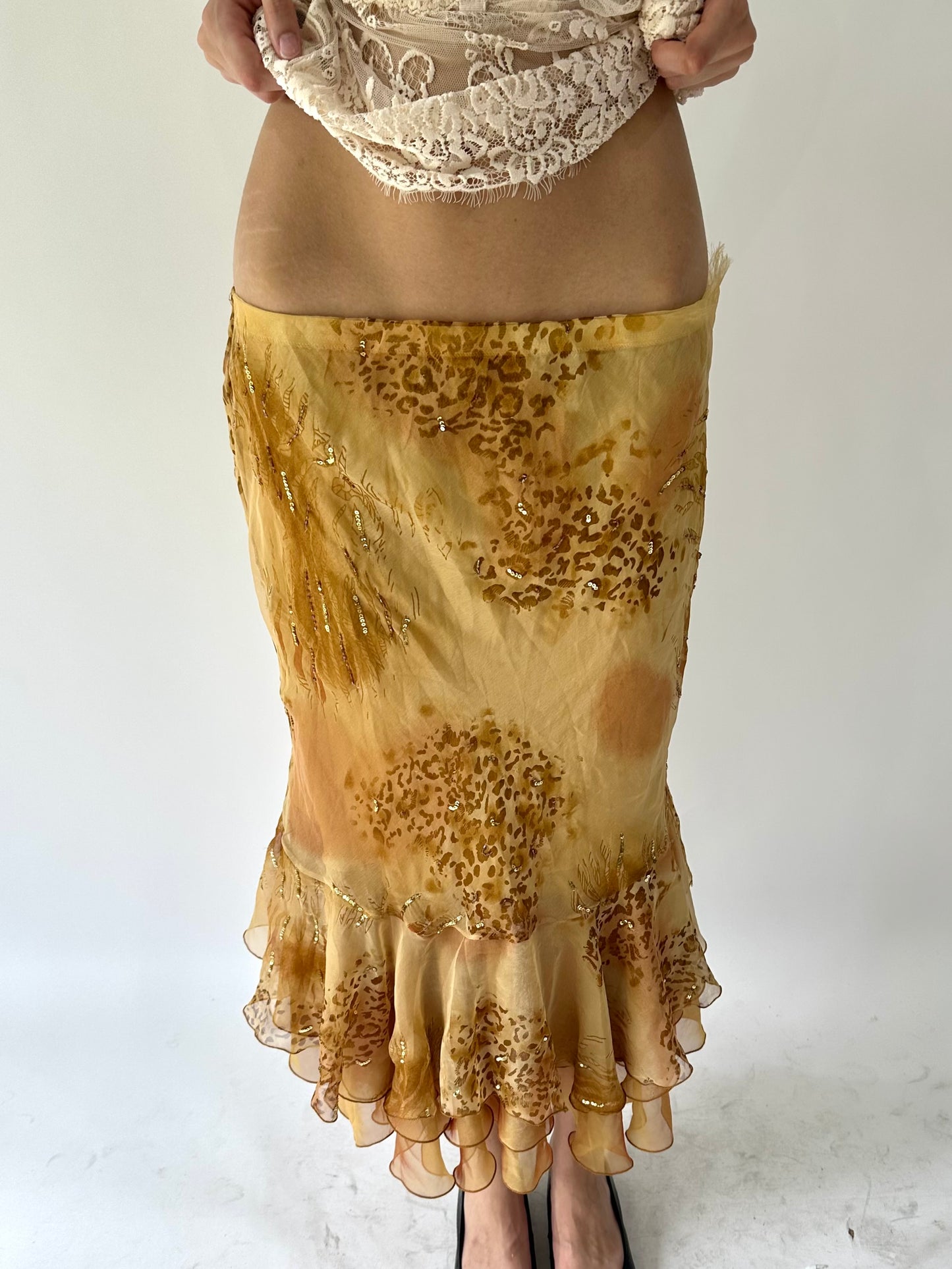festival drop | small gold embroidered maxi skirt