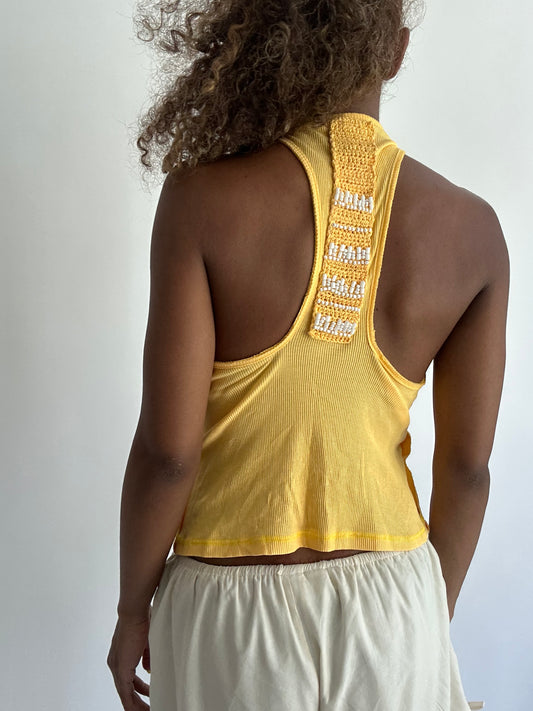 ‼️ | small yellow racer back top with beading details