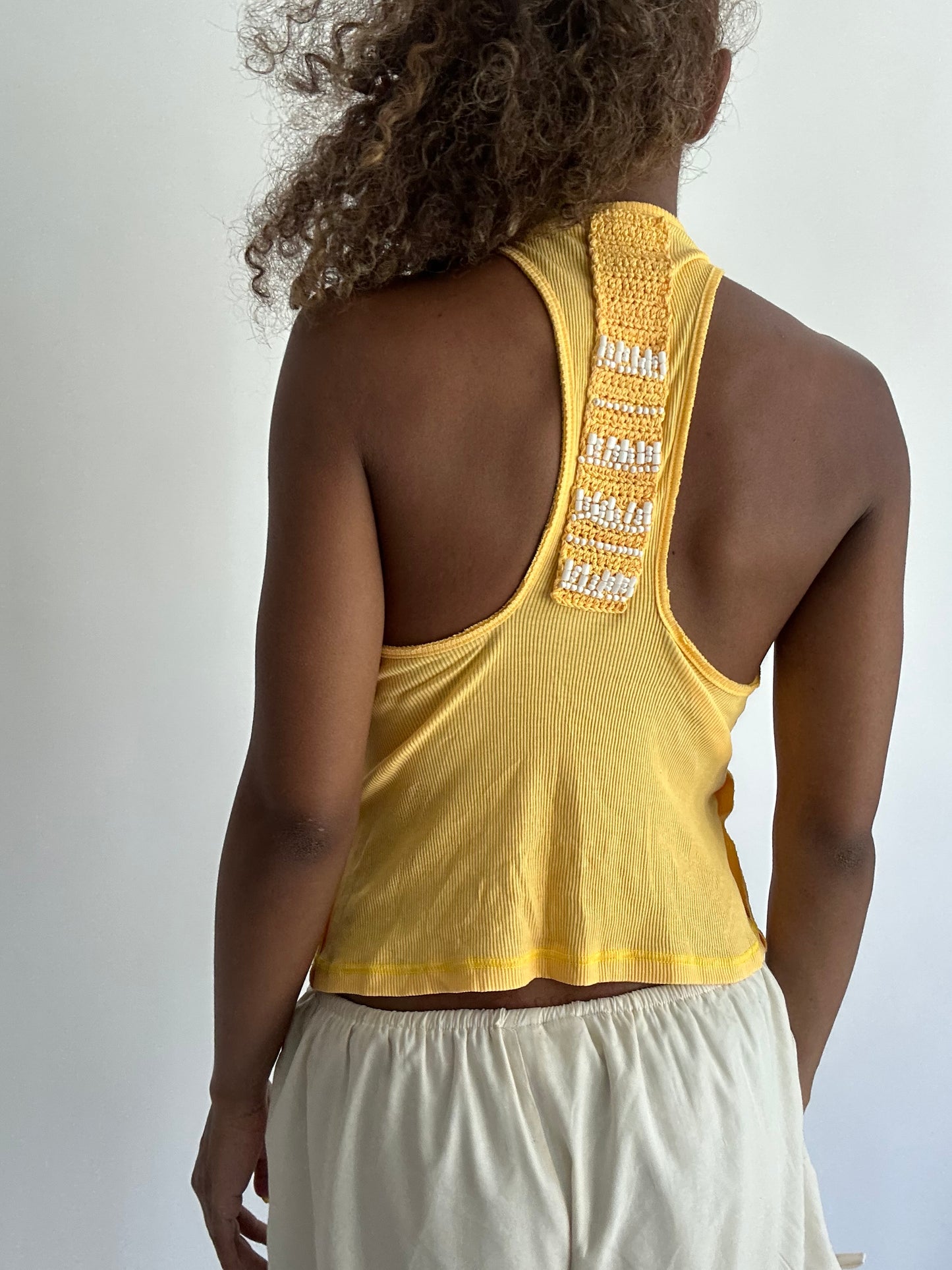 ‼️ | small yellow racer back top with beading details