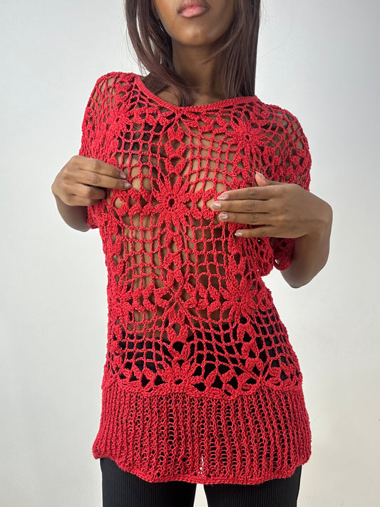 BEST PICKS | medium red crotchet short sleeve top