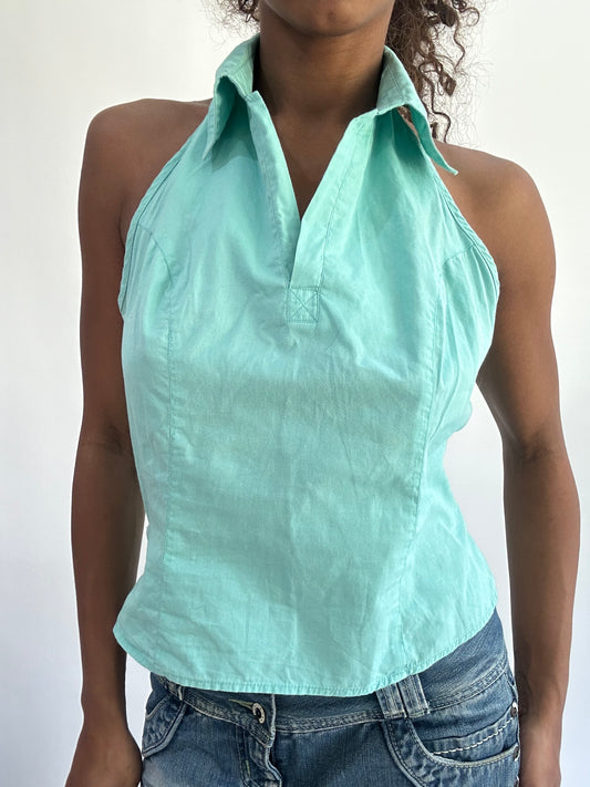 wag drop | small teal aqua blue halterneck top