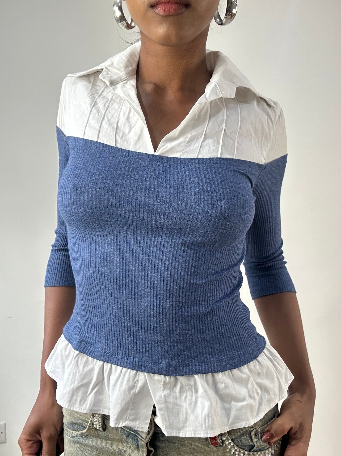 LFW edit | extra small blue and white shirt top
