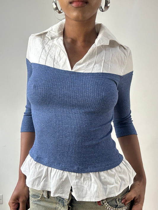 LFW edit | extra small blue and white shirt top