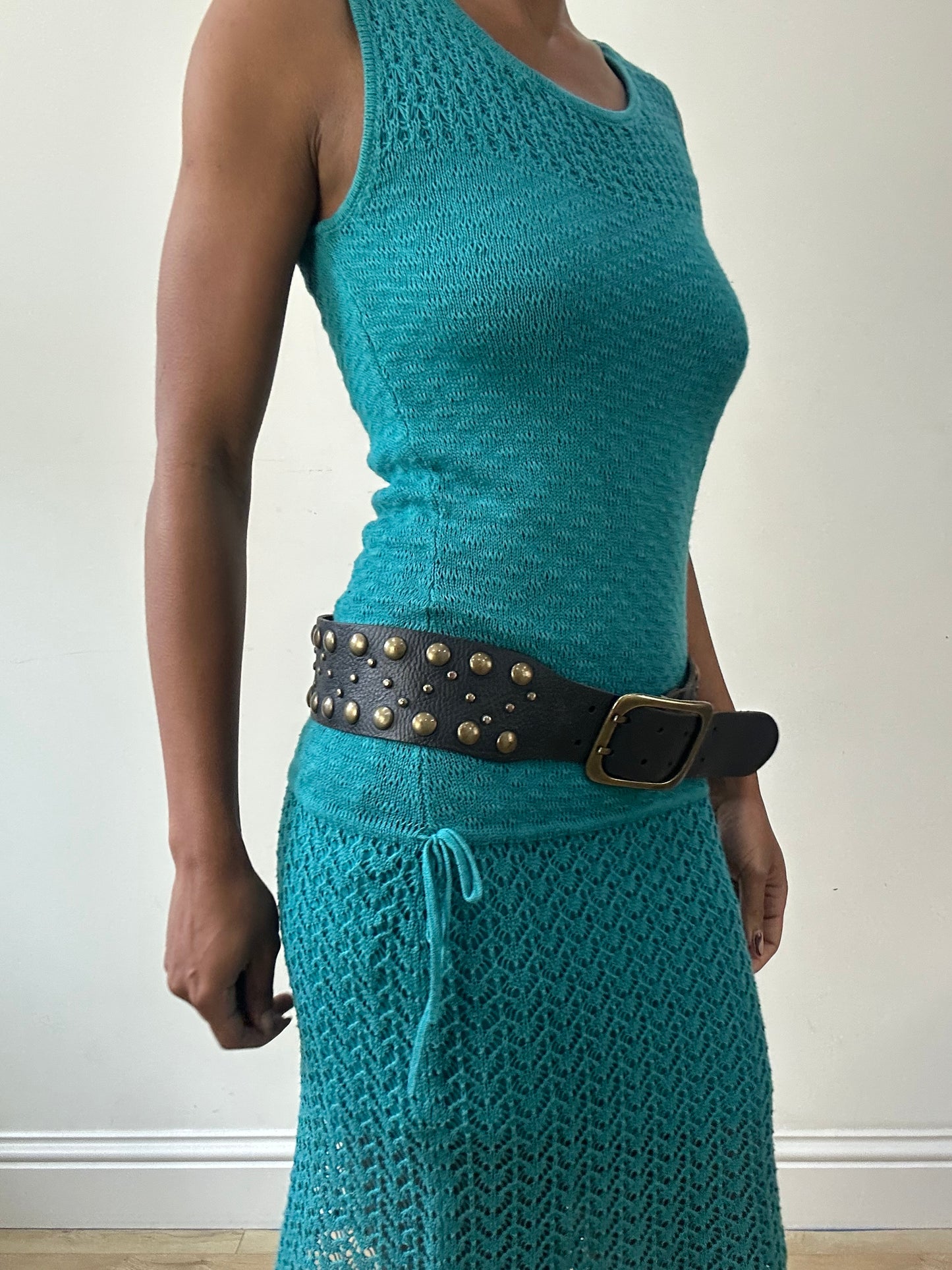 vintage edit thirty-one | one size brown and gold studded belt