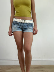 💚 miley cyrus edit | white and silver eyelet belt