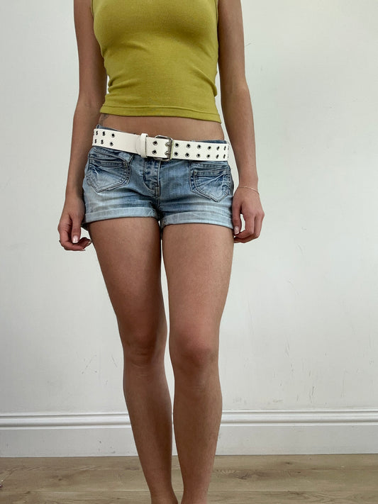 💚 miley cyrus edit | white and silver eyelet belt