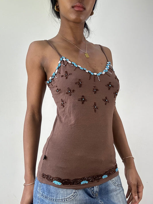 vintage edit twenty-one | small brown and blue beaded cami top