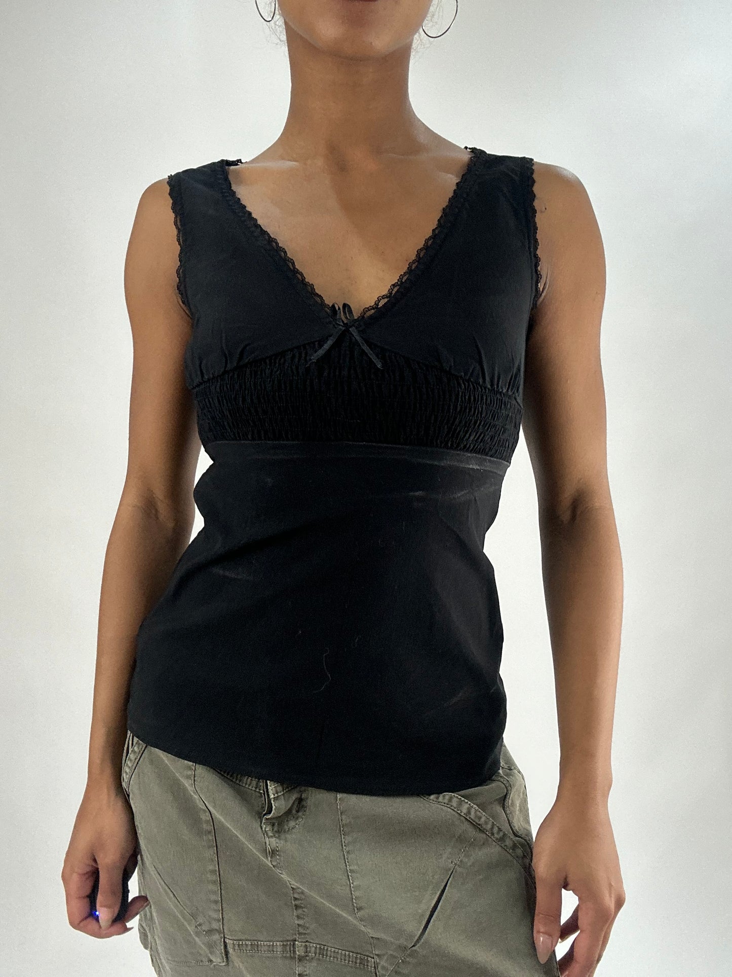 vintage edit thirty-five | small black ruched top with ribbon detail