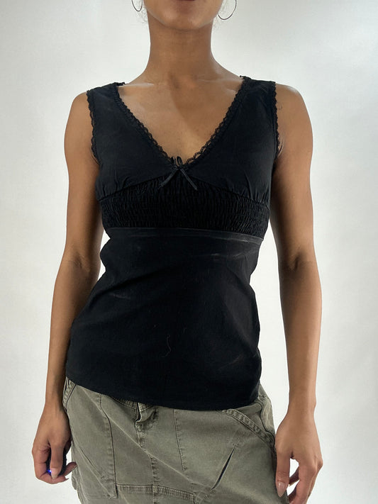 vintage edit thirty-five | small black ruched top with ribbon detail