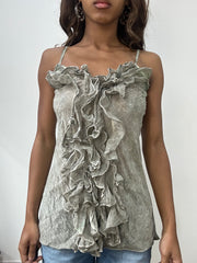 vintage edit: fashion week | small grey/khaki ruffle cami top
