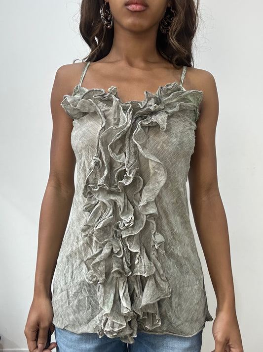 vintage edit: fashion week | small grey/khaki ruffle cami top