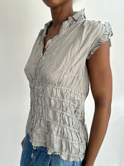 summermaxxing drop | small grey ruffle button up top