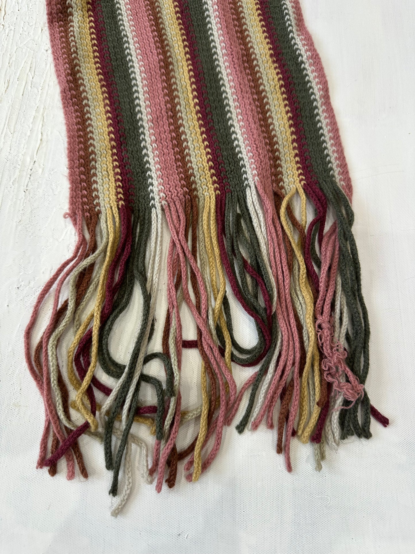 winter edit | pink and green striped knit tassel scarf