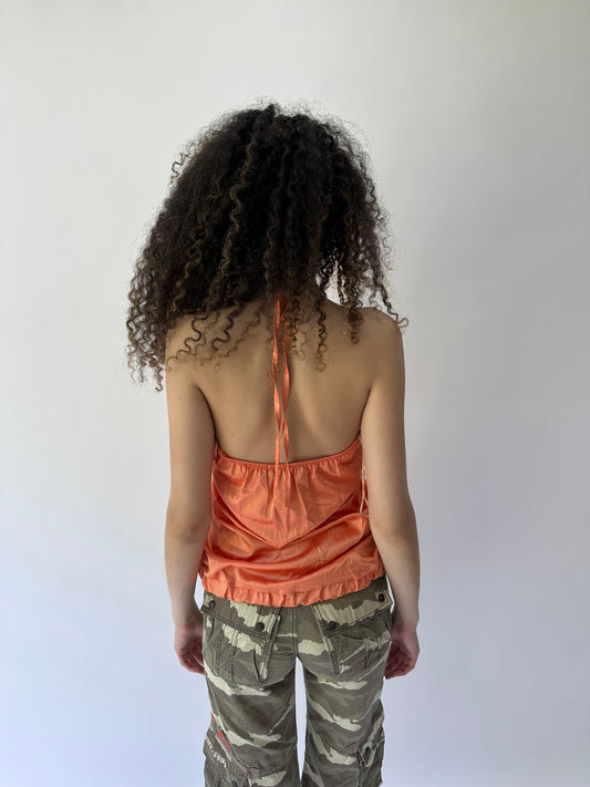 festival drop | small orange draped halterneck top