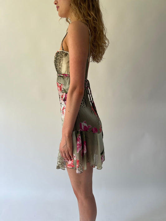 SATC drop | small green and pink floral mini dress