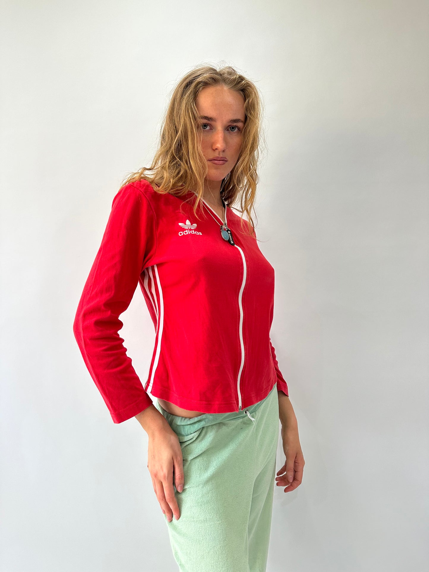 athleisure edit | medium red adidas zip up top