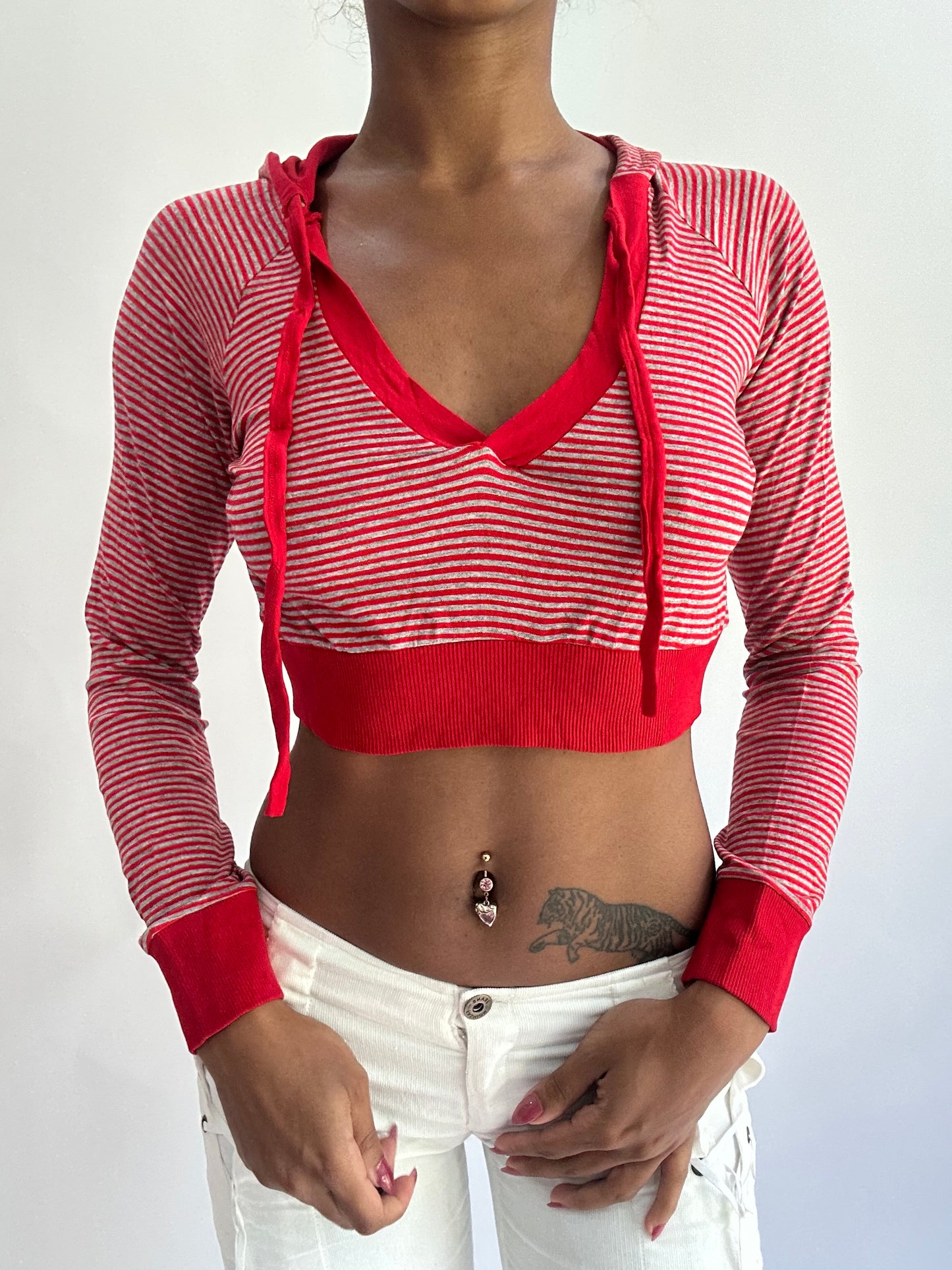 olivia rodrigo drop | extra small red striped cropped hoodie top