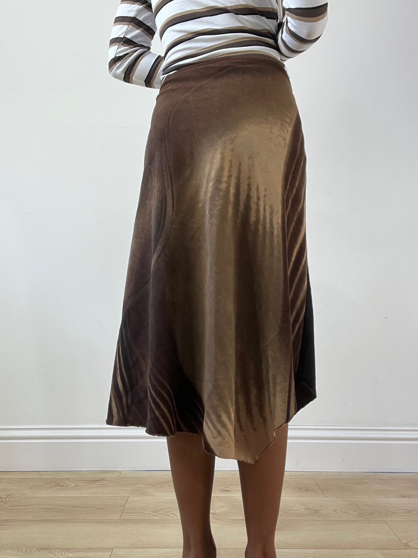 BEST PICKS | medium brown dual tone midi skirt with asymmetrical cut