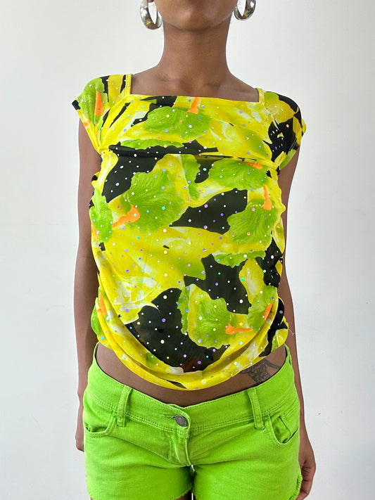 vintage edit twenty-seven | small green and yellow floral top with iridescent details