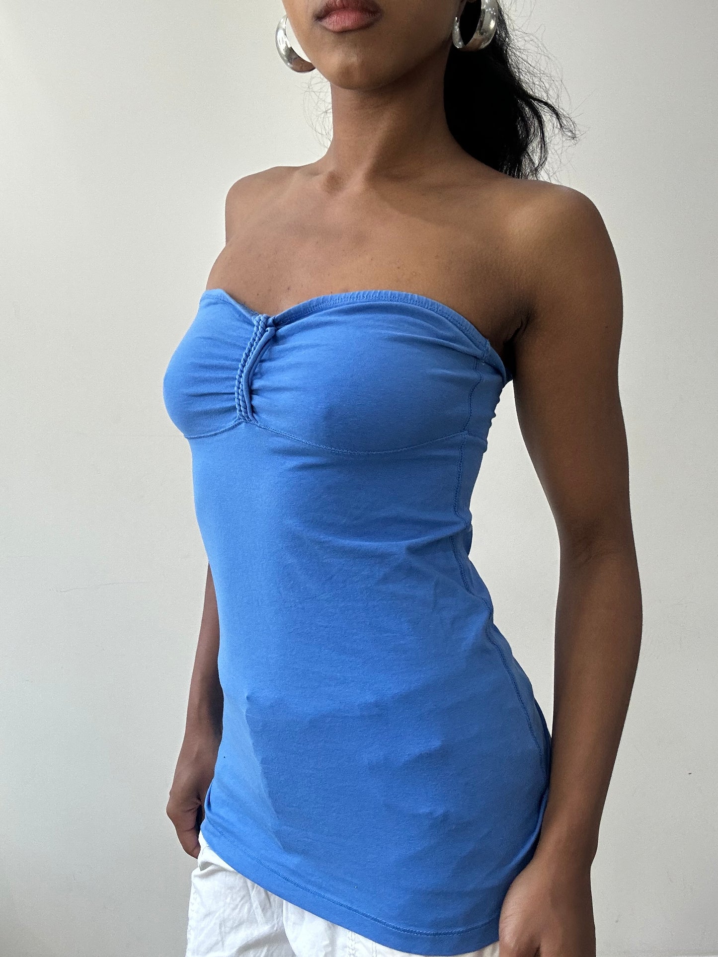 BEST PICKS | small/medium blue bandeau top with ruched detail