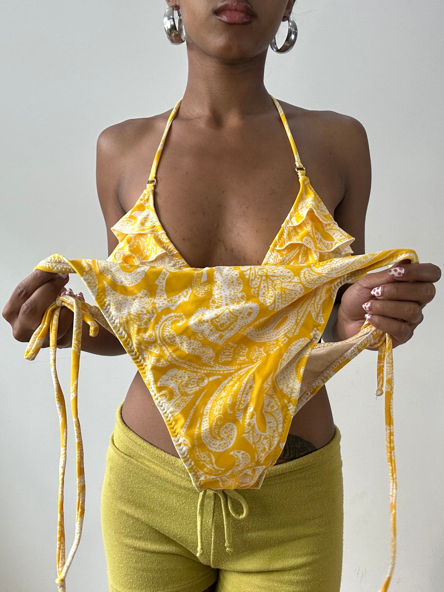 vintage edit twenty-nine | medium yellow and white ruffle bikini set