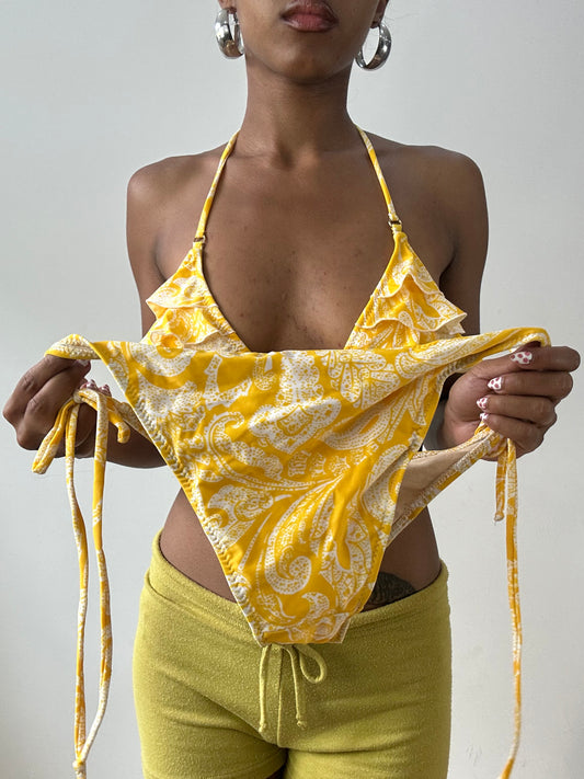 vintage edit twenty-nine | medium yellow and white ruffle bikini set