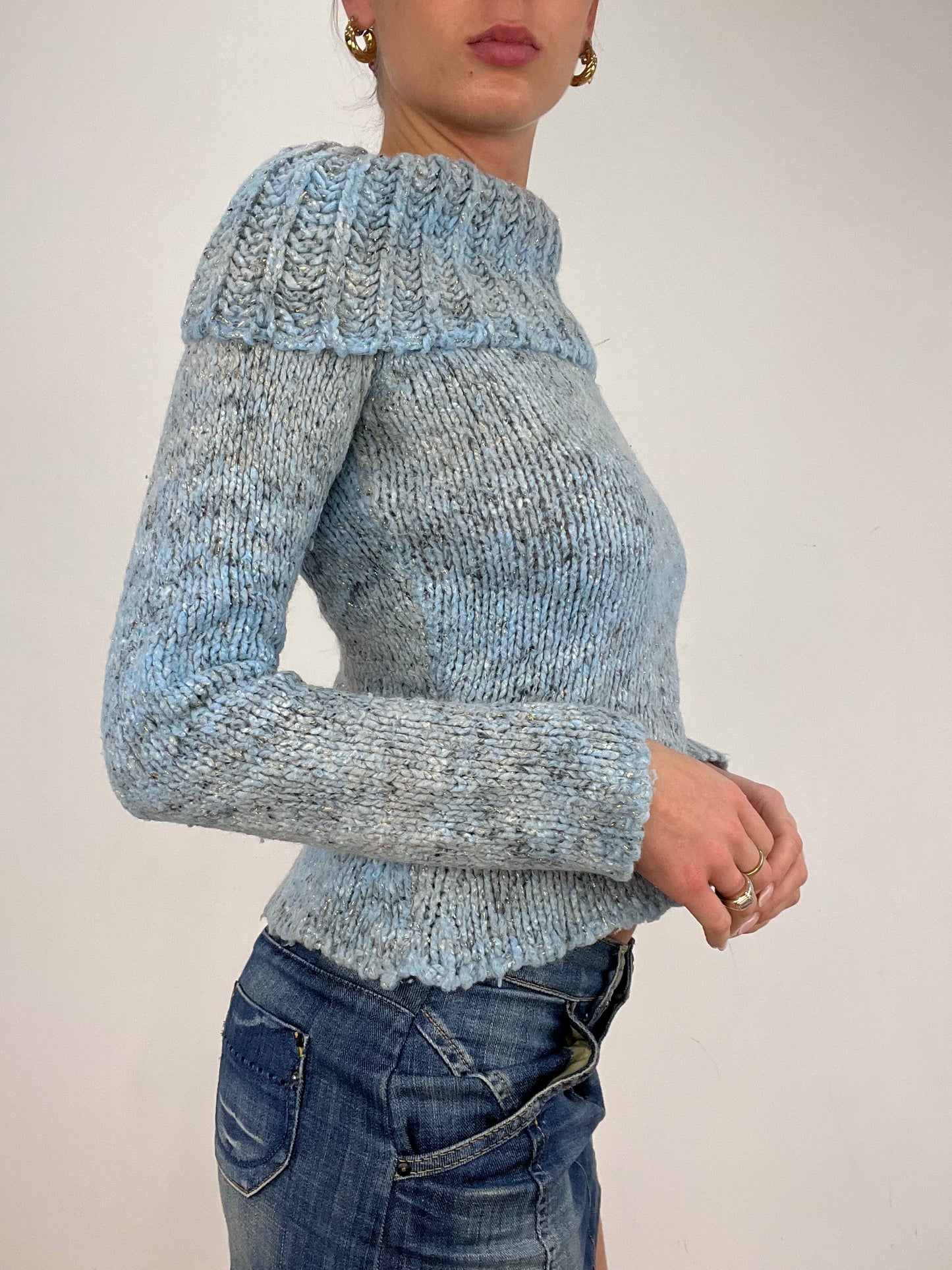 vintage edit ten | small baby blue wide neck knitted jumper