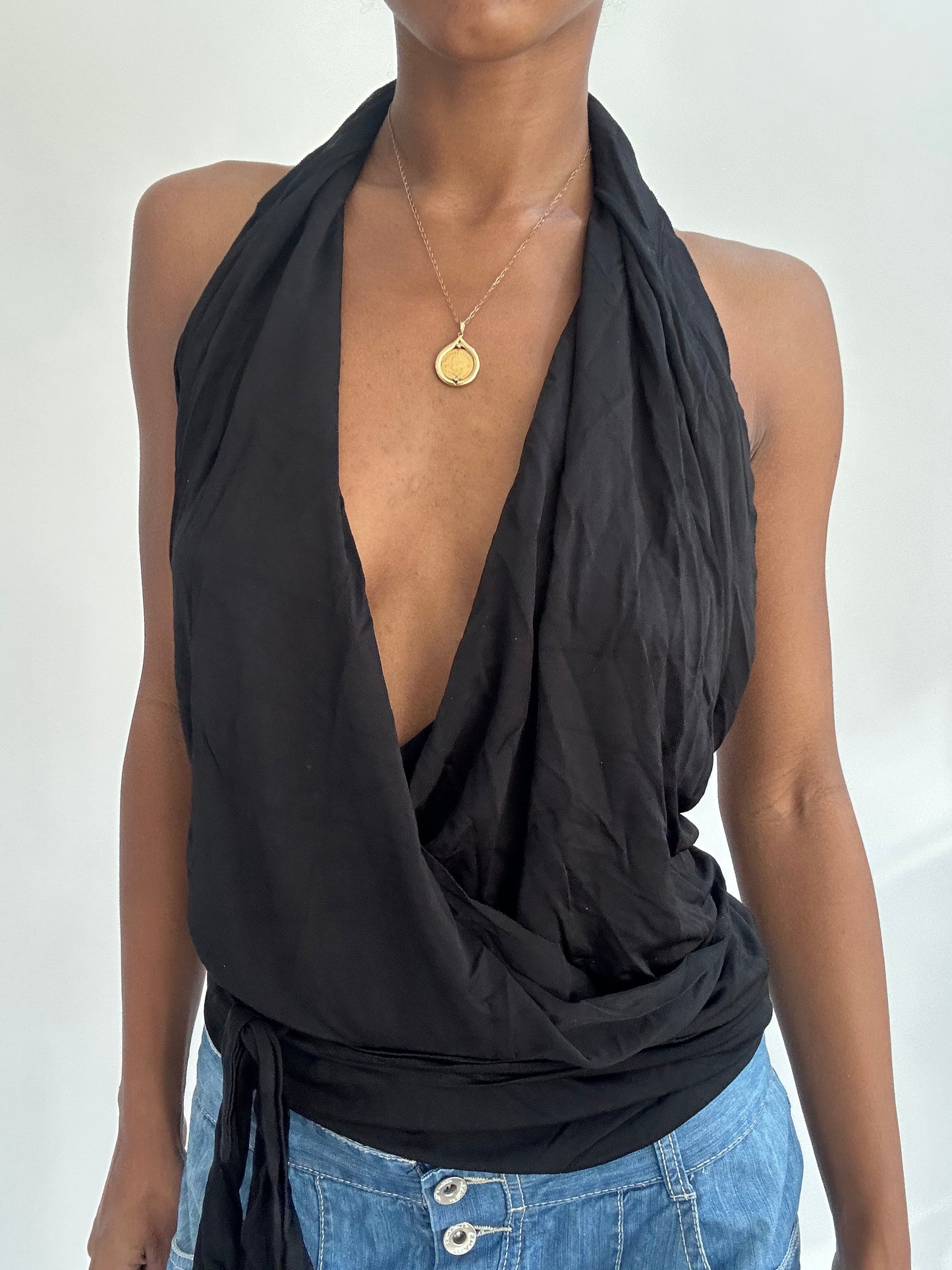 summermaxxing drop | small black halterneck open back top