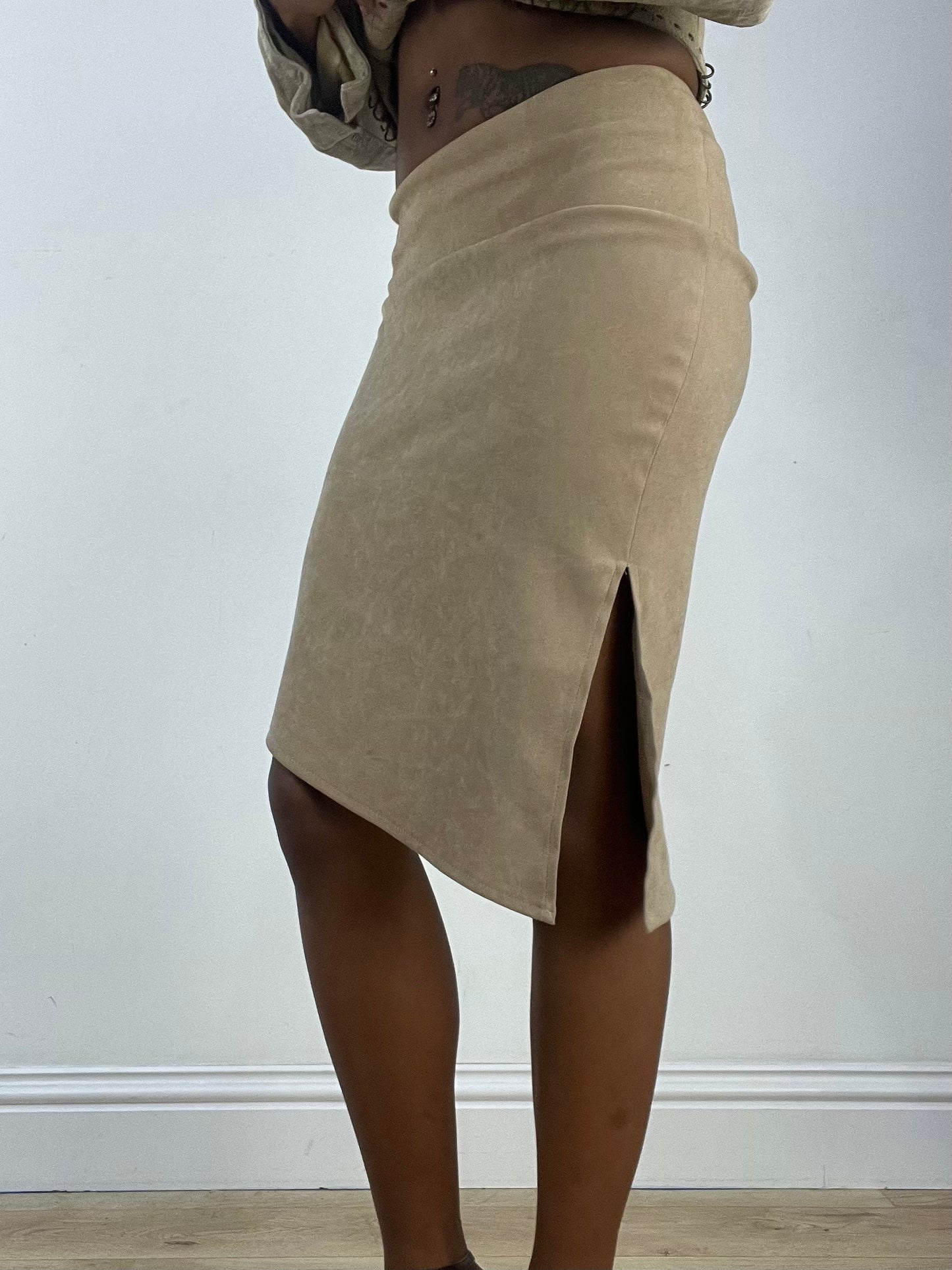 vintage edit thirty-three | extra small beige pimkie asymmetric midi skirt
