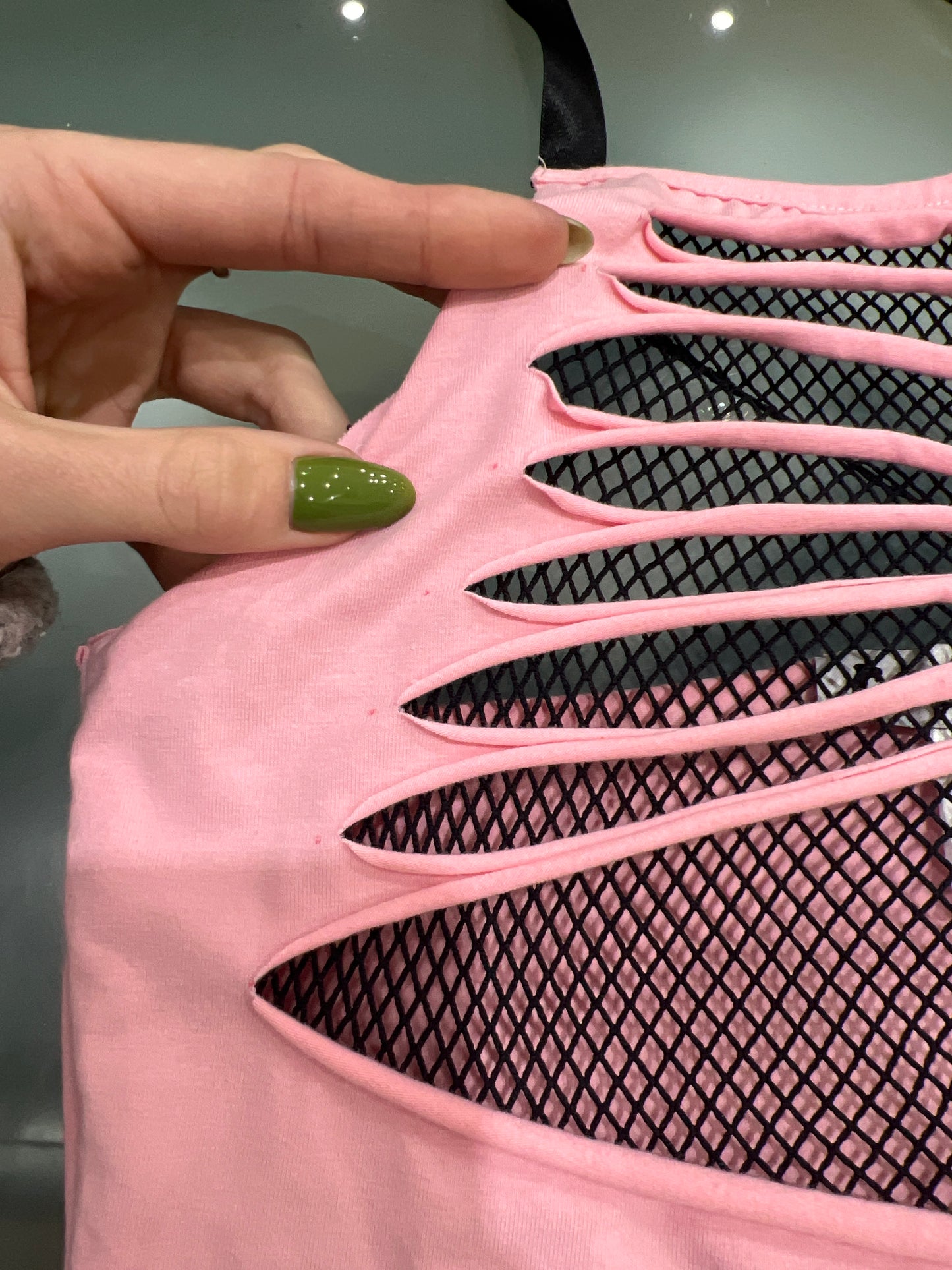 #330 SAMPLE SALE | extra small pink fishnet halterneck top