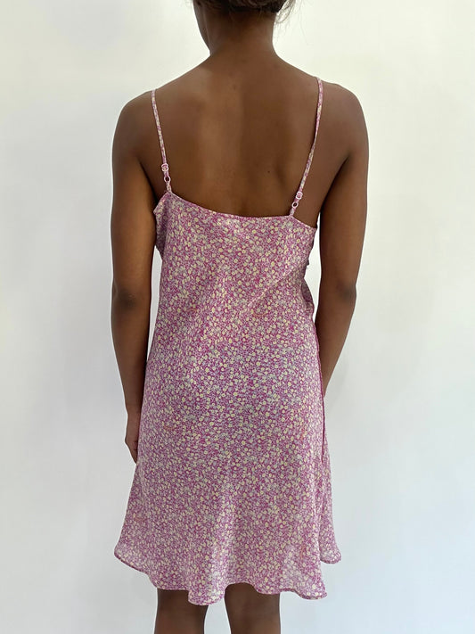 french summer drop | small pink yamamay floral sheer midi dress