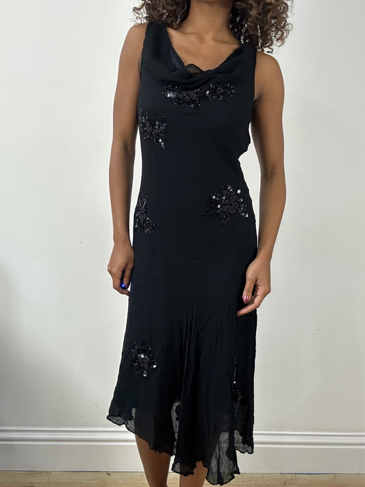 vintage edit thirty-four | small black mesh overlay midi dress