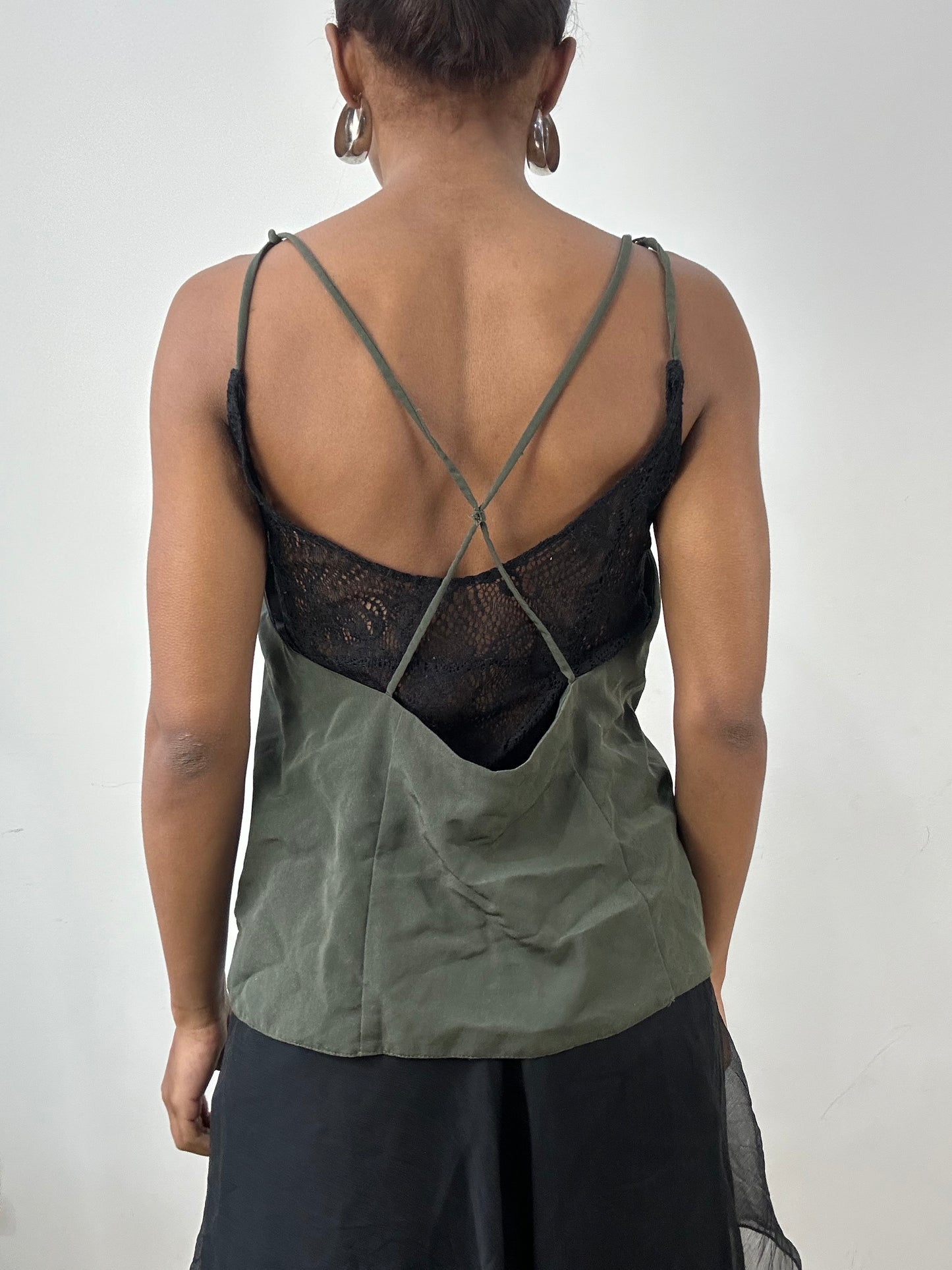 vintage edit: indie sleaze | small green layered cami top with built in underlay