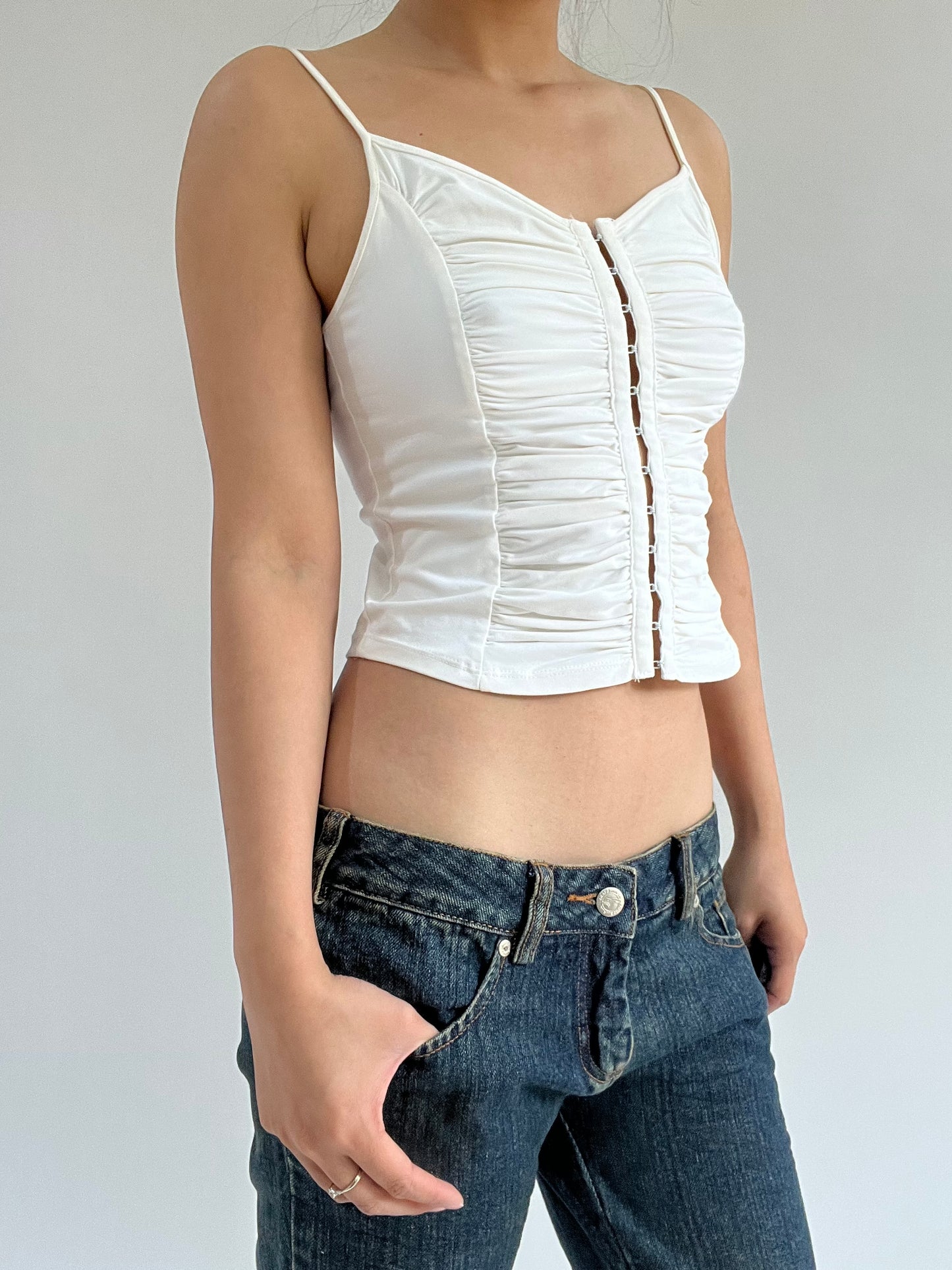 autumn picks | small white  ruched cami top with thin straps