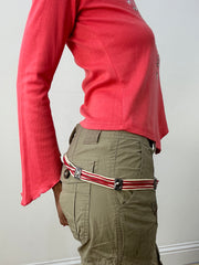 HIPPY CHIC DROP | cream and red string belt with silver bead detail